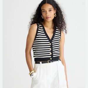 NWT J. CREW EMILY SWEATER VEST Black and White Striped SWEATER VEST, 100% COTTON